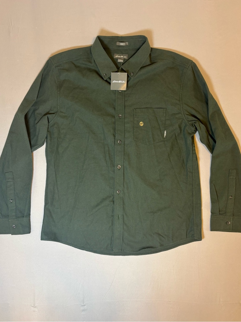 NWT Men’s 100% Cotton Eddie Bauer Forest Green Button-Down Men's Shirt Large